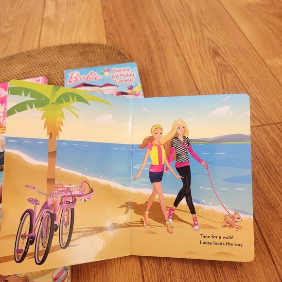 2014 Set of 4 hard cardboard Barbie books pool, birthday, kitty and beach theme - Picture 6 of 9
